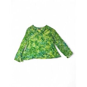 Dunnes Stores Green Batik Long Sleeve V-Neck‎ Tee Size 10